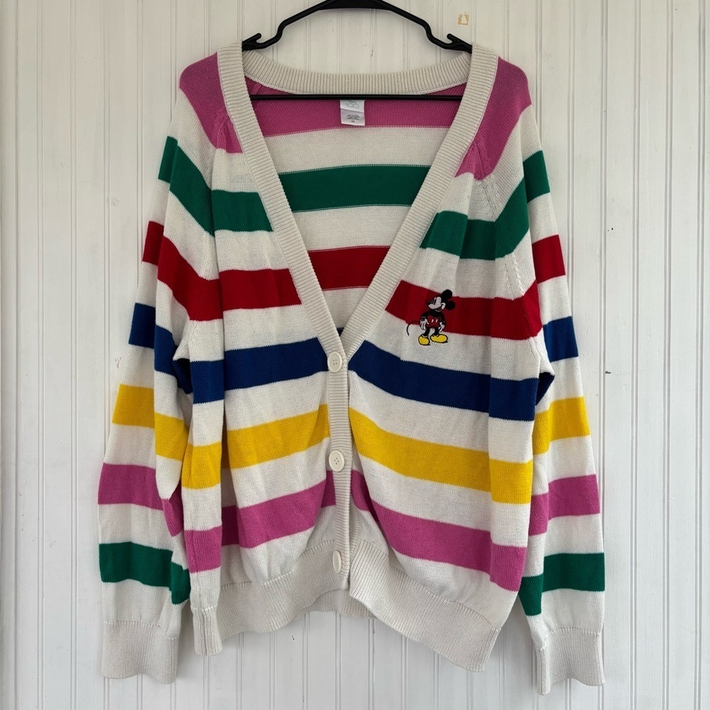 DISNEY 100 Women's Vneck Rainbow Mickey Mouse Embroidered Cardigan Size 2X - Picture 2 of 7